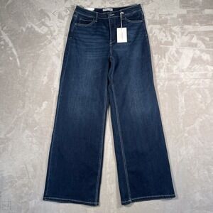 NEW Flying Monkey Women's Jeans High Rise Wide Leg Denim Dark Wash 31 Blue